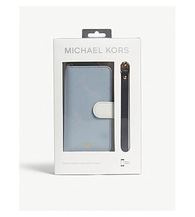 Shop Michael Michael Kors Saffiano Leather Folio Iphone 7/8 Case In Plbl/wt/admr
