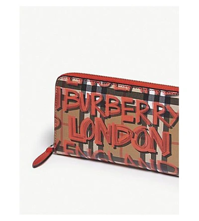 Shop Burberry Graffiti Vintage Check Leather Wallet In Red