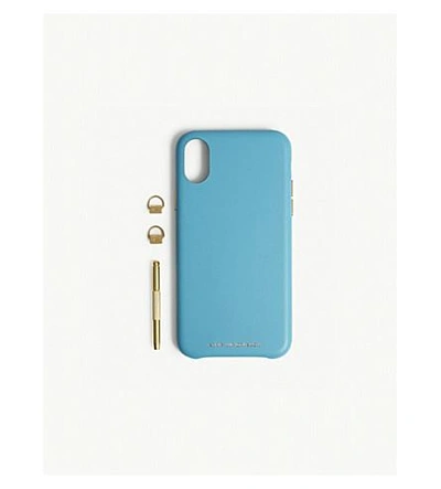Shop Anya Hindmarch Leather Iphone X Case In Turquoise Circus