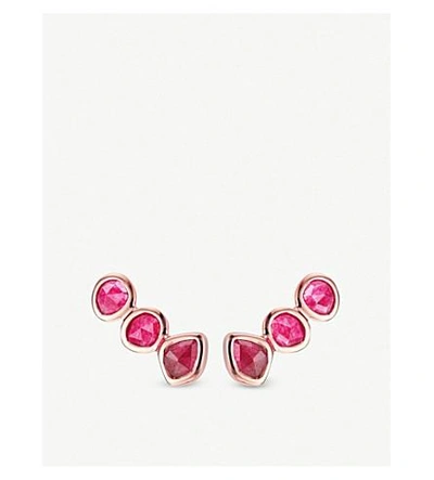 Shop Monica Vinader Siren 18ct Rose-gold Vermeil And Pink Quartz Climber Earrings