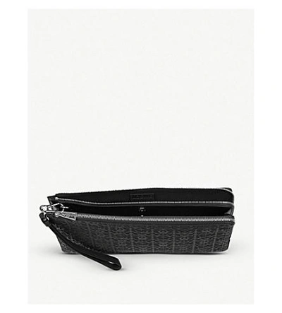 Shop Loewe Double Flat Anagram-embossed Leather Pouch In Black