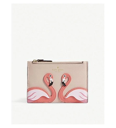 Shop Kate Spade By The Pool Marley Flamingo Leather Wallet In Multi