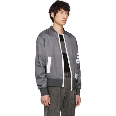 Shop Thom Browne Grey Four Bar Light Weight Bomber Jacket In 035 Md Grey