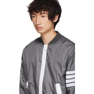 Shop Thom Browne Grey Four Bar Light Weight Bomber Jacket In 035 Md Grey