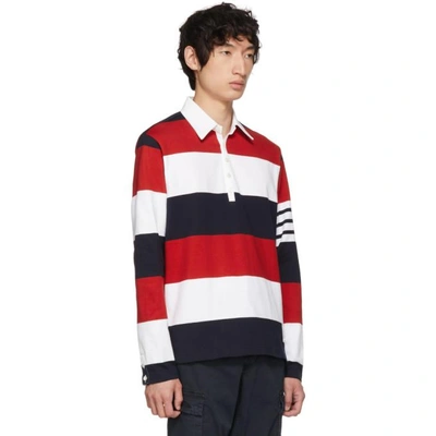 Shop Thom Browne Red & White Four Bar Relaxed Polo