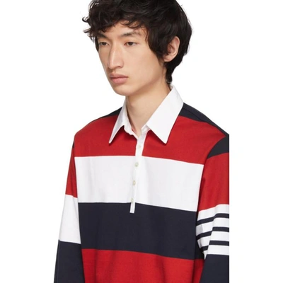 Shop Thom Browne Red & White Four Bar Relaxed Polo