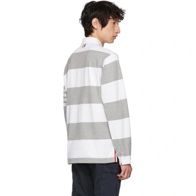Shop Thom Browne Grey And White Four Bar Relaxed Polo In 055 Lt Grey