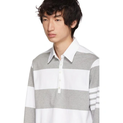 Shop Thom Browne Grey And White Four Bar Relaxed Polo In 055 Lt Grey