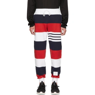 Shop Thom Browne Red And White Rugby Stripe Lounge Pants In 960 Rwbwht