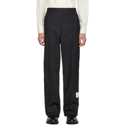 Shop Thom Browne Navy Denim Unconstructed Straight-leg Chino Trousers