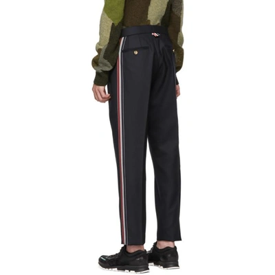 Shop Thom Browne Navy Wool Side Stripe Low-rise Skinny Trousers In 415 Navy