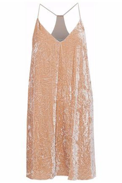 Shop Alice And Olivia Woman Pleated Crushed-velvet Mini Dress Sand