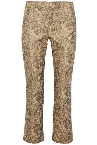 Shop Alice And Olivia Alice + Olivia Woman Drew Cropped Cotton-blend Brocade Straight-leg Pants Gold