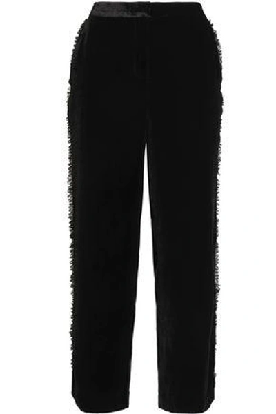 Shop Cinq À Sept Zoma Ruffle-trimmed Velvet Straight-leg Pants In Black