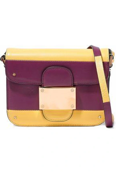 Shop Valentino Woman Rivet Color-block Leather Shoulder Bag Plum
