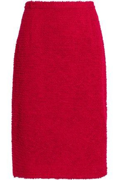 Shop Oscar De La Renta Bouclé-knit Pencil Skirt In Crimson