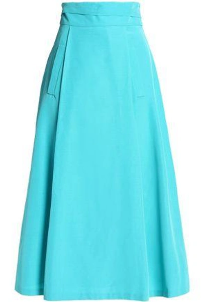 Shop Oscar De La Renta Woman Cotton-blend Midi Skirt Turquoise