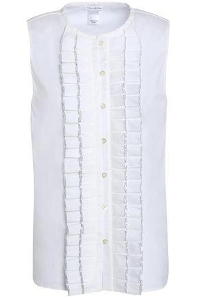 Shop Oscar De La Renta Woman Pleated Cotton-blend Poplin Shirt White