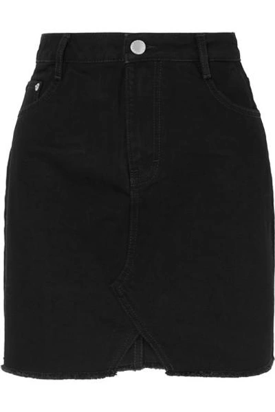 Shop Maje Distressed Denim Mini Skirt In Black