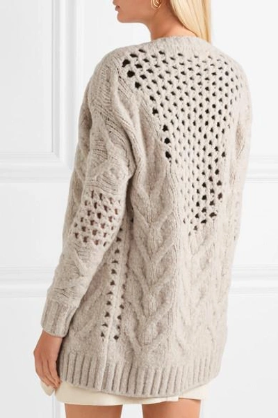 Shop Iro Air Cable-knit Wool-blend Cardigan In Beige