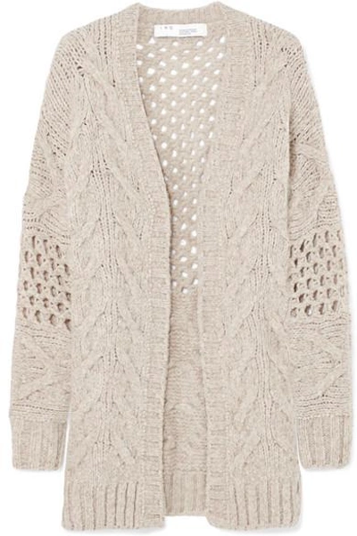 Shop Iro Air Cable-knit Wool-blend Cardigan In Beige
