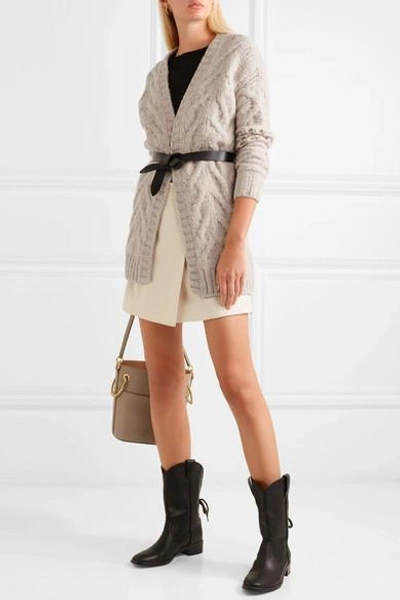 Shop Iro Air Cable-knit Wool-blend Cardigan In Beige