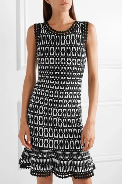 Shop Herve Leger Stretch Jacquard-knit Mini Dress In Black