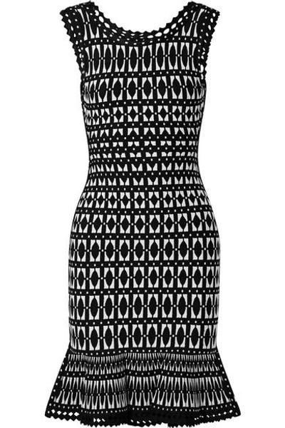 Shop Herve Leger Stretch Jacquard-knit Mini Dress In Black