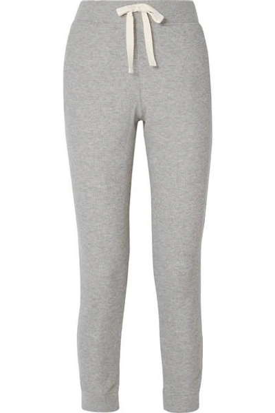 Shop Skin Edie Ribbed Cotton-blend Jersey Track Pants In Light Gray