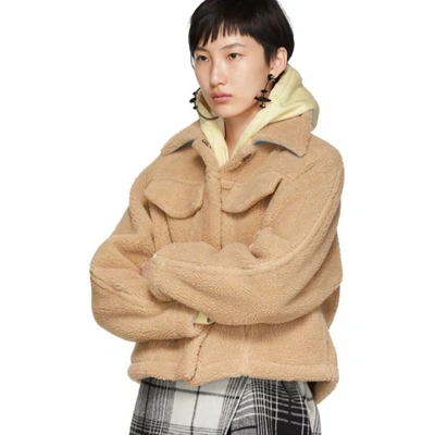 Shop Off-white Brown Faux-fur Bear Track Jacket In Camel