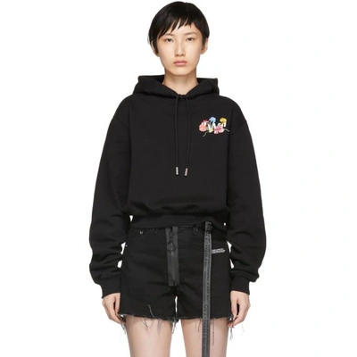 Shop Off-white Black Flowers Cropped Hoodie