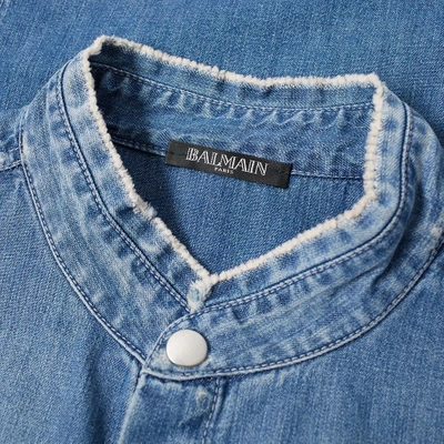 Shop Balmain Military Denim Shirt In Blue