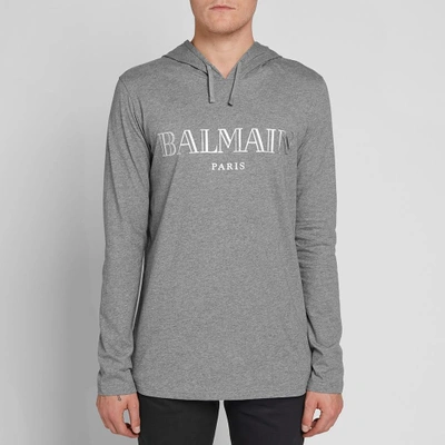 Shop Balmain Logo Lightweight Hoody In Grey