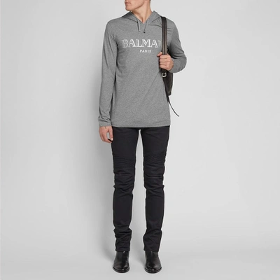 Shop Balmain Logo Lightweight Hoody In Grey