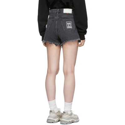 Shop Off-white Grey Emb Denim Shorts In Dk Grey