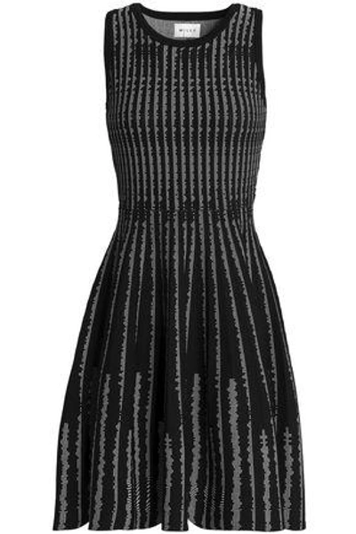 Shop Milly Woman Flared Jacquard-knit Mini Dress Black