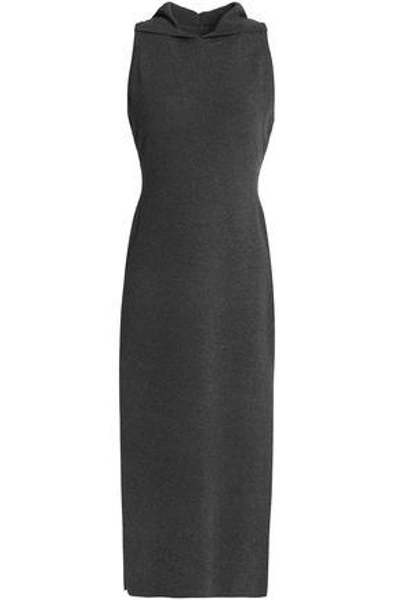 Shop Milly Stretch-knit Hooded Midi Dress In Anthracite