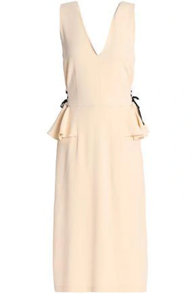Shop Tome Woman Lace-up Crepe Peplum Midi Dress Beige