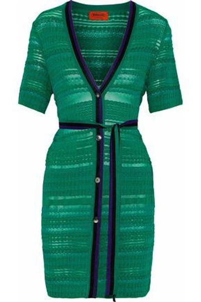 Shop Missoni Woman Belted Crochet-knit Cardigan Emerald