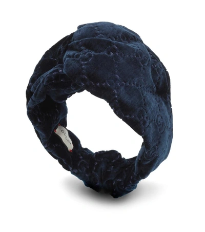 Shop Gucci Gg Velvet Headband In Blue