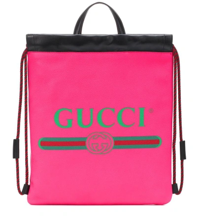 Shop Gucci Print Small Leather Backpack In Pink