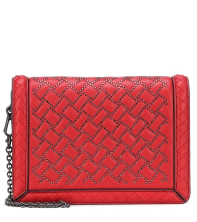 Shop Bottega Veneta Mini Montobello Leather Crossbody Bag In Red