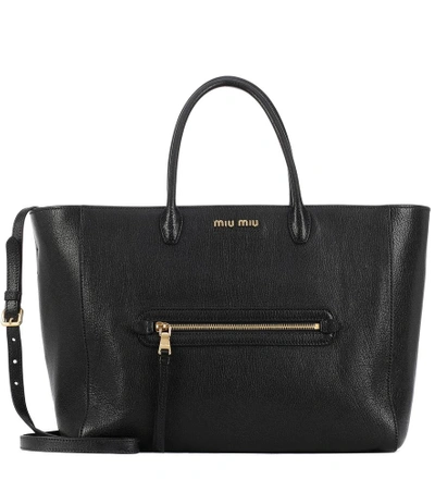 Shop Miu Miu Leather Tote In Black