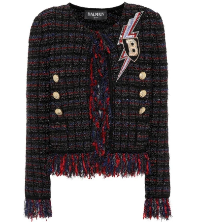 Shop Balmain Embellished Tweed Jacket In Multicoloured
