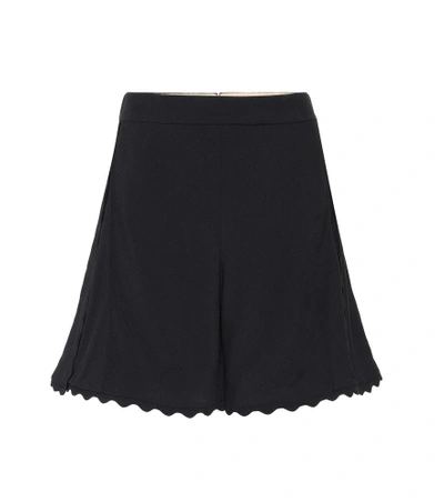 Shop Chloé Scalloped Crêpe Shorts In Black