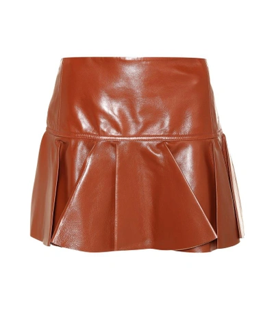 Shop Chloé Leather Miniskirt In Brown