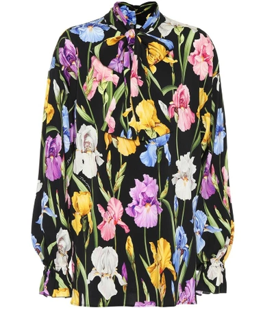 Shop Dolce & Gabbana Floral-printed Stretch-silk Top In Multicoloured