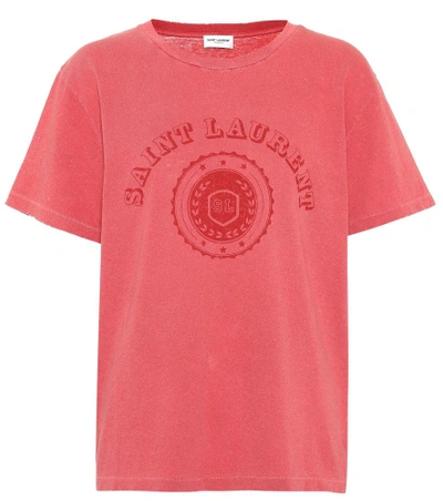Shop Saint Laurent Printed Cotton T-shirt In Pink