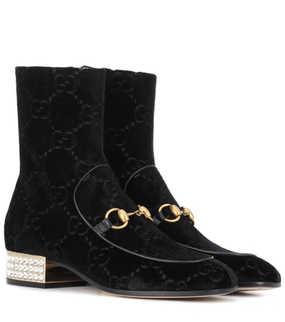 Shop Gucci Velvet Ankle Boots In Black