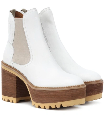 Shop See By Chloé Erika Leather Ankle Boots In White